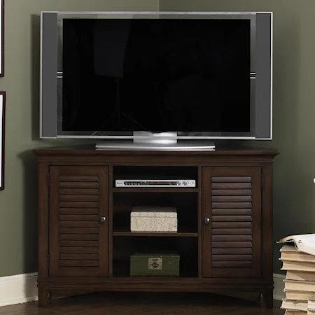 Corner Entertainment TV Stand with Two Shutter Doors and Three Shelves